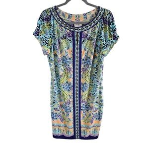 BEIGE by ECI Woman Size M Colorful Floral Dress Embellished Wrinkle free Cruise